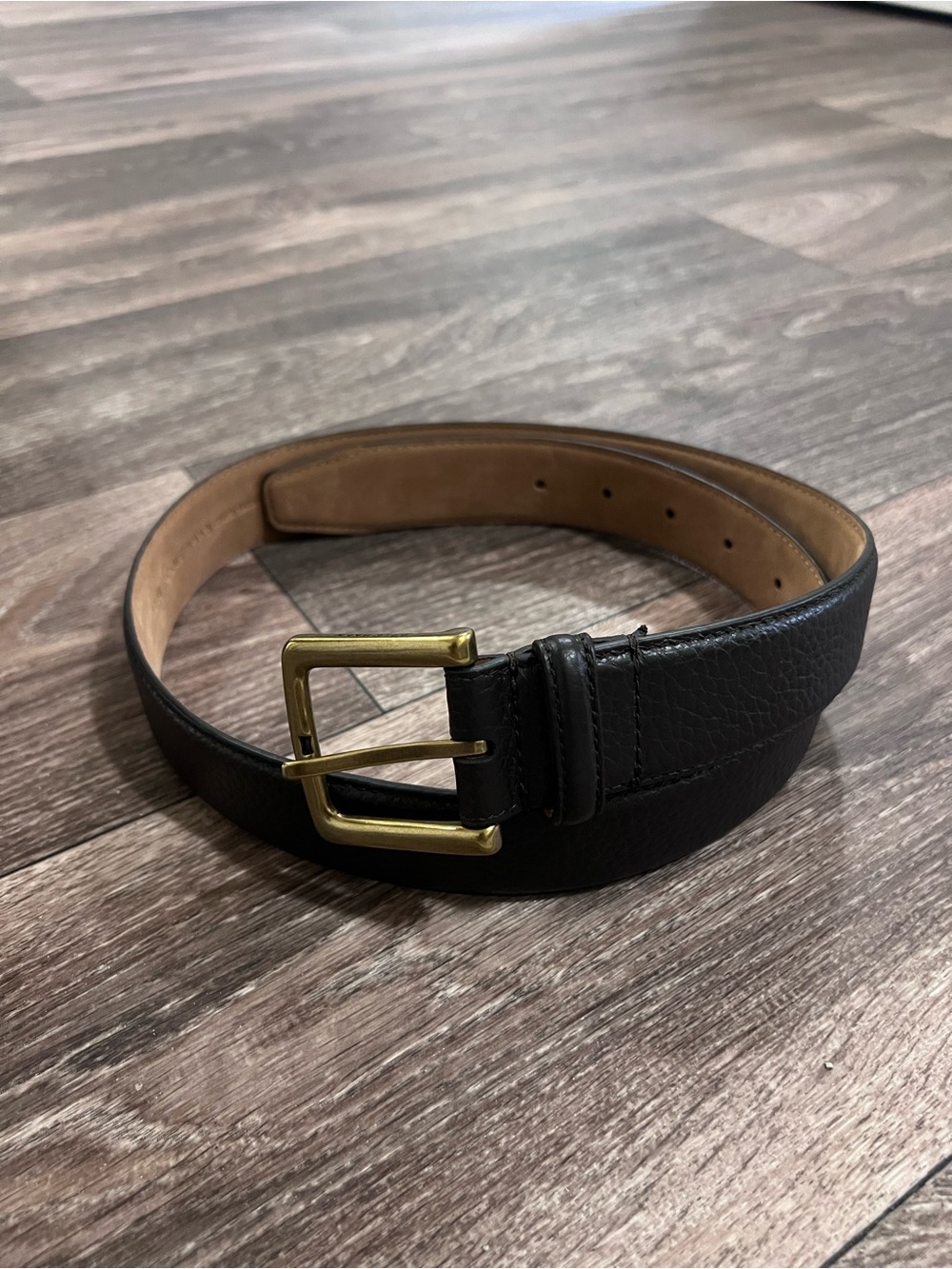 COLE HAAN Classic Black Genuine Leather Men's Belt with Brass Buckle size 32/80